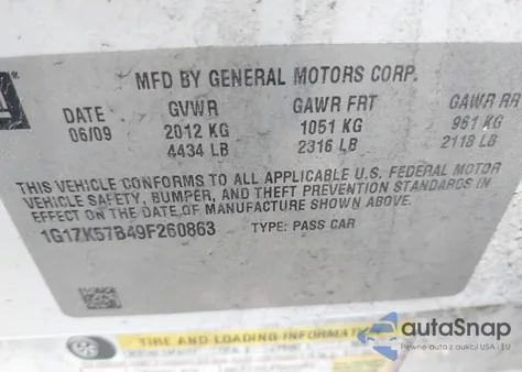 2009 Chevrolet Malibu Ltz z USA, uszkodzony, nr VIN 1G1ZK57B49F260863